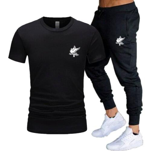 Lil Peep Bird Printing Anime Oversized T-shirt Summer Trousers Cotton Custom Streetwear Short Sleeve Sports Hip-Hop Set