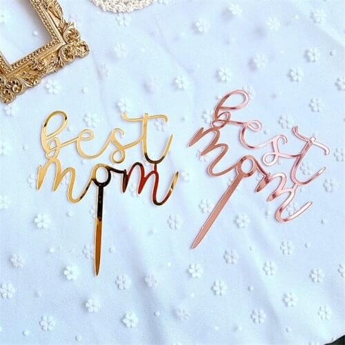 INS MoM Happy Birthday Cake Topper Pink Gold Acrylic Birthday Cupcake Toppers for Mothers Day Birthday Party Cake Decorations
