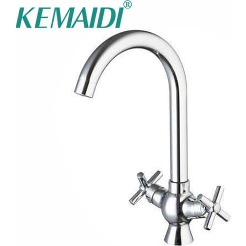 KEMAIDI Hot/Cold Water Tap Stream Deck Mount Double Handles Wash Basin Sink Vessel Kitchen Torneira Cozinha Tap Mixer Faucet
