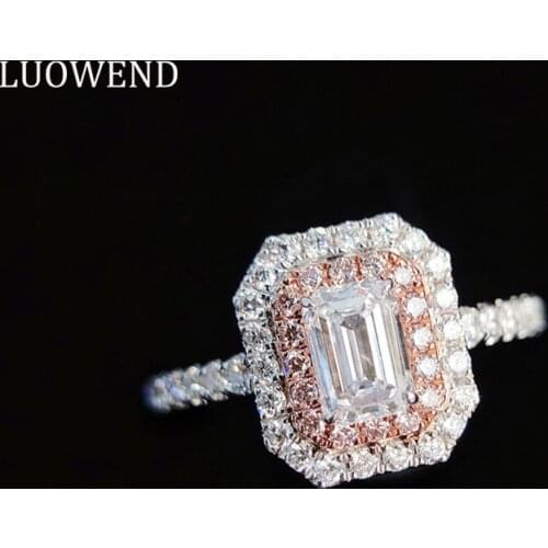 LUOWEND 18K White Gold (AU750) Engagement Ring Gold Rings Claw Setting Eternity Ring Natural Diamond Ring for Women Wedding