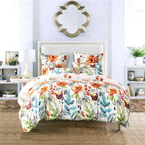 New Scenic Botanical Flower Print Bedding Set Red Blue Purple Floral Bed Linen Antique Pastoral Duvet Cover Bedspread Set