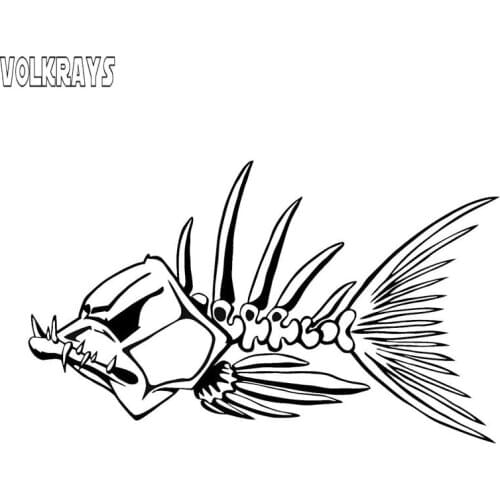 Volkrays Fashion Car Sticker Tribal Fish Skeleton Accessories Reflective Waterproof Cover Scratches Fashion Vinyl Decal,8cm*14cm