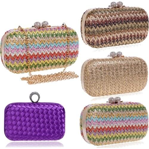 Fashion Women Evening Bags Knitted Diamonds Day Clutch Chain Shoulder Handbags Party Wedding Purse Bags