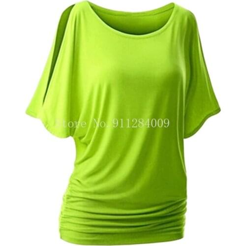 Muyogrt Women T-Shirt Summer Sexy Shoulder Casual Loose Short Bat Sleeve Female Tee Shirt Wild Plus Size Women Clothing
