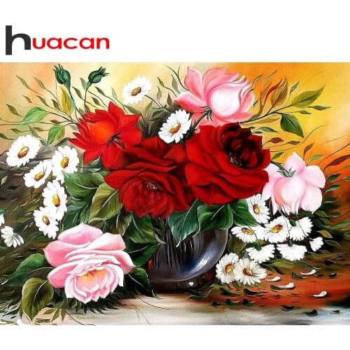 Huacan Full Square Diamond Painting Flower Kit 5D DIY Diamond Embroidery Mosaic Cross Stitch Rose Vase Home Wall Decor