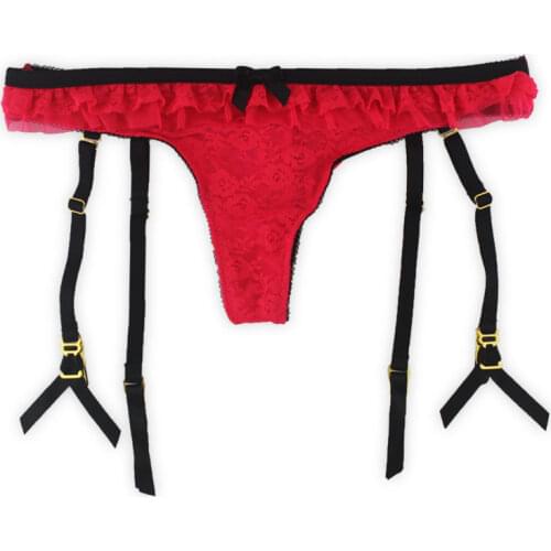 New Fashion Red Lace Gauze Removable Straps Women/Female/Lady Garter Belt with Thong for Stocking Suspender Lingerie GA1022