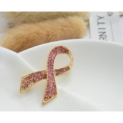 New Pink Rhinestone Bowtie Brooches Breast Cancer Awareness Pin Ribbon Brooch Pin Lucky Jewelry