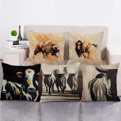 Wholesale 45cm*45cm Cattle / piglets Linen/Cotton Throw Pillow Covers Couch Cushion Cover Home Decor Pillowcase