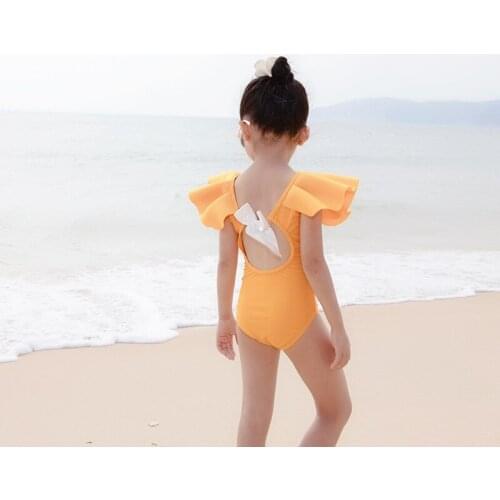 0-5Y Summer Sweet Kids Baby Girls Swimwear Bikini Ruffles Bow Sleeve Swimsuit One-piece Swimming Bathing Suit Beach Costume