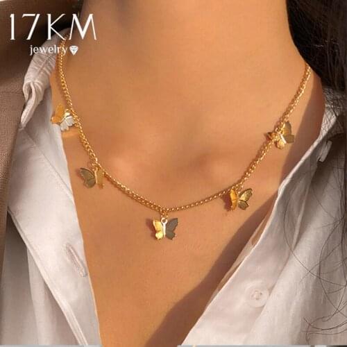 17KM Vintage Gold Butterfly Choker Necklace for Women Fashion Chic Insect Star Charm Choker Necklaces Boho Summer Jewelry