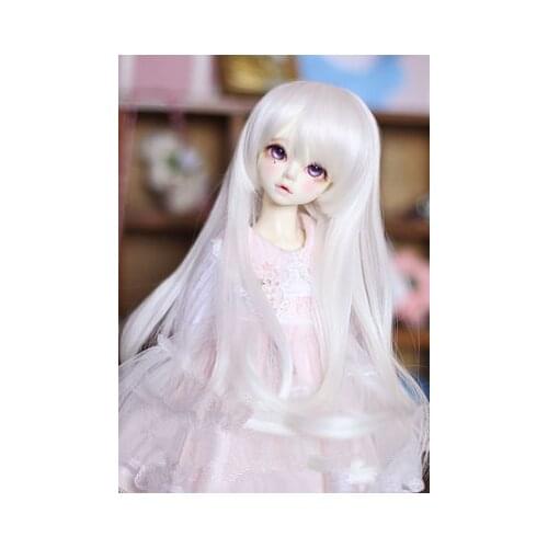 BJD doll wig suitable for 1/3 1/4 size wig high temperature silk [Moonlight white hair curly hair] and the wind wig doll accesso