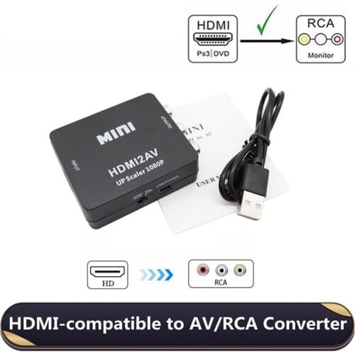 HDMI-compatible to AV Scaler Adapter Car HD Video HDMI-compatible to RCA AV/CVBS L/R Video 1080P HDMI2AV Support NTSC PAL
