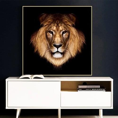 Wild Animals Black Gold Lion Ferocious Beast Canvas Painting Posters and Prints Wall Art Picture for Living Room Cuadros