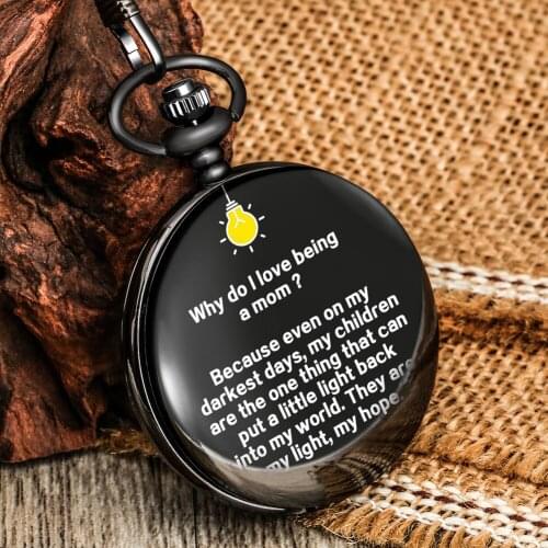 Why Do I Love Being A Mom Yellow Small Bulb Black Pocket Watch White Number Dial Durable Thick Chain Pendant The Gift For Mother