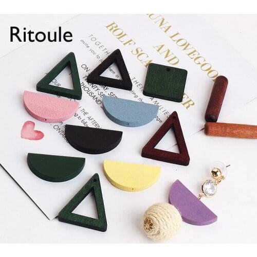 Ritoule DIY ear jewelry accessories Korean wood square triangle semicircle earrings earrings accessories pendant Pendant