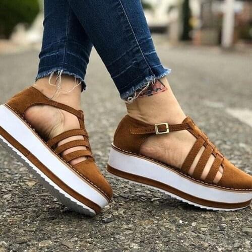 NEW Summer Women Sandals Fashion Buckle Strap Solid Fringe Cover Heel Flat Platform Heel Casual Ladies Plus Size Sandals