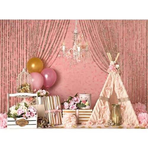 Beaded Curtains Pink Balloon Tent Gift Flower Chandelier Tent Camping background High quality Computer print party backdrop