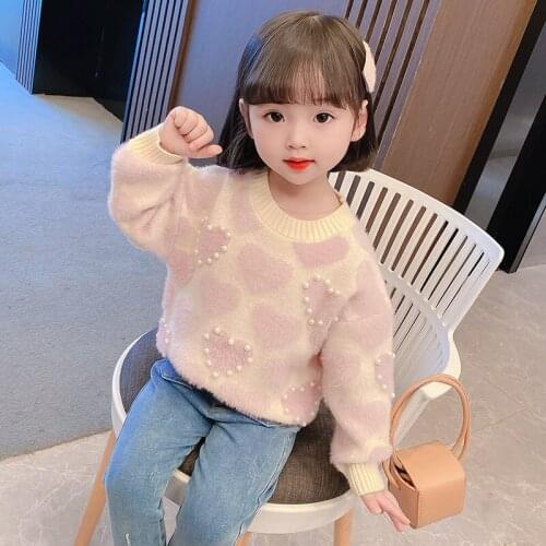 Girls Sweater Babys Coat Outwear 2021 Beading Thicken Warm Winter Autumn Knitting Casual Pullover Top Cotton Childrens Clothin