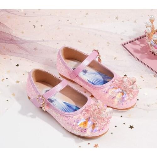 Girls Christmas Performance Shoes Mary Janes Children Leather Shoes Baby Girl Elsa Sequined Crystal Princess Shoes