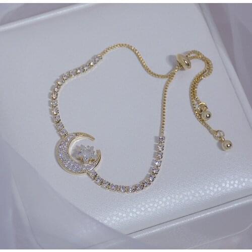 Japanese&Korea Fashion Brand Jewelry Zirconia Star Charm Bracelets Bangles Crystal Moon Bracelets for Women Gift