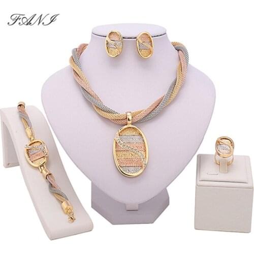Fani Fashion African Jewelry sets Wholesale Dubai Gold Color Crystal Brand Jewelry Wedding nigerian Women Bridal Accessories