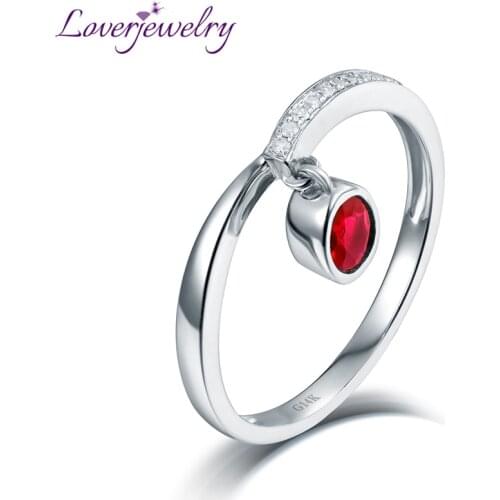 LOVERJEWELRY Ruby Ring Real 14Kt White Gold Natural Diamonds Fine Jewelry Women Rings Ruby For Engagement Wedding Gift