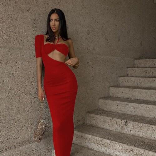 Elegant Halter Sexy Cut-Out Backless Long Midi Dress Women Club Party Gown Sleeveless Black Bodycon Dresses Skinny Streetwear