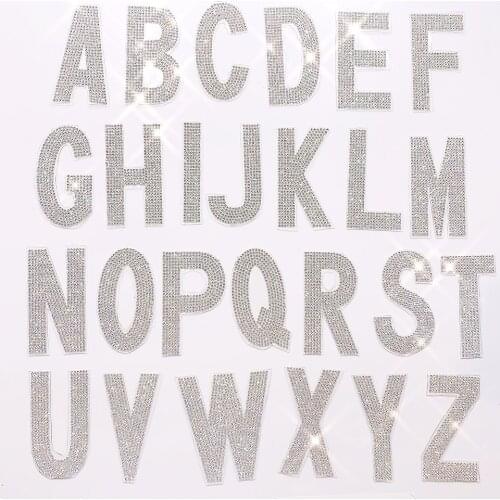 1pc/lot English Letter Sticker Hot Fix Glass Crystal Rhinestone Motif Iron On Transfer Applique Patches For Wedding Dress Decora