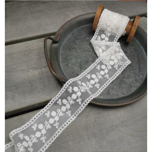 2 Meter/lot 4cm Width High Quality Deep Apricot Embroidery Tulle Lace Trim Lace Fabric Mesh Floral Lace Ribbon Sewing DIY Cloth