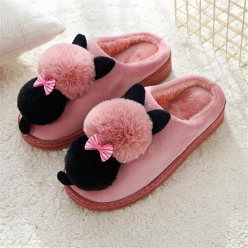2021 Women Cotton Slippers Cute Cartoon Cat Indoor Rabbit Winter Slippers High Warm Plush Woman Slip On Flat Female Shoes Ladies