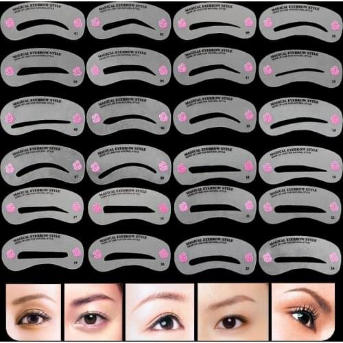 24 Pcs Pro Reusable Eyebrow Stencil Set Eye Brow DIY Drawing Guide Styling Shaping Grooming Template Card Easy Makeup Beauty Kit