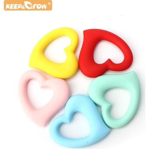 Keep&Grow Baby Silicone Heart Shape Teether 5pcs Teething Pacifier Chain Decoration Non-Toxic Baby Molar Toy Making Necklace