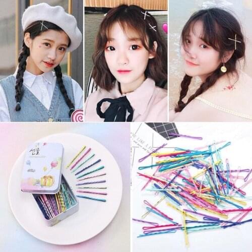 50pcs/box Women Color Alloy Bobby Pins Simple Candy Color Hair Clip Girls Bangs Side Fringe Hairpin Clamp Decor Barrette