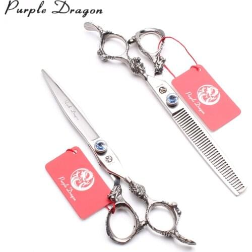 7" Purple Dragon 440C Dog Scissors Straight Scissors Thinninng Shears Professional Pet Scissors Grooming Scissors Add Bag Z9108