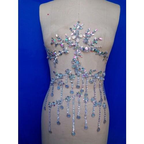 A35 zbroh pure handmade rhinestones applique 42*29cm sew on clear AB colour crystals patches trim for dress DIY accessories