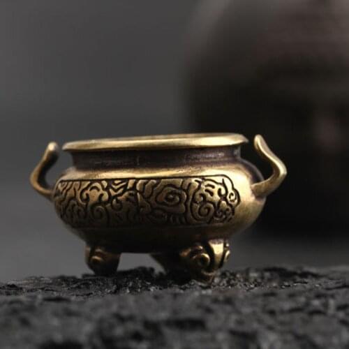 Bronze Stove Mini Pure Copper Ornament Bronze Carving Tripod Small Censer Home Tea Table Incense Burner Decoration