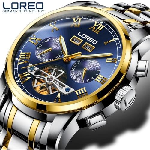 LOREO Mens Automatic Mechanical Fashion Top Brand Sports Watches Tourbillon Seagull 1503 Movement Sapphire 50M Diving Watch