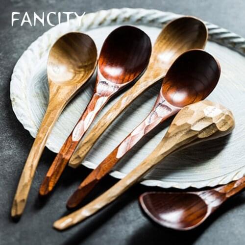 FANCITY Japanese tortoiseshell spoon wooden spoon soup spoon porridge spoon large soup spoon spoon durable restaurant tableware