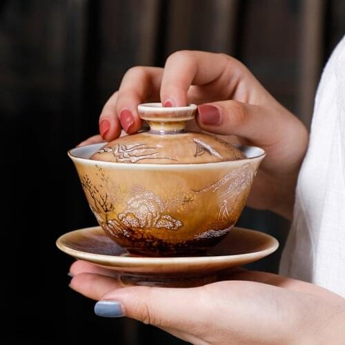 Jingdezhen Vintage Tea Bowl 130ml Handmade Kiln Change Tea Tureen Ceramic Master Cup Drinkware Kung Fu Gaiwan Teapot Crafts Gift