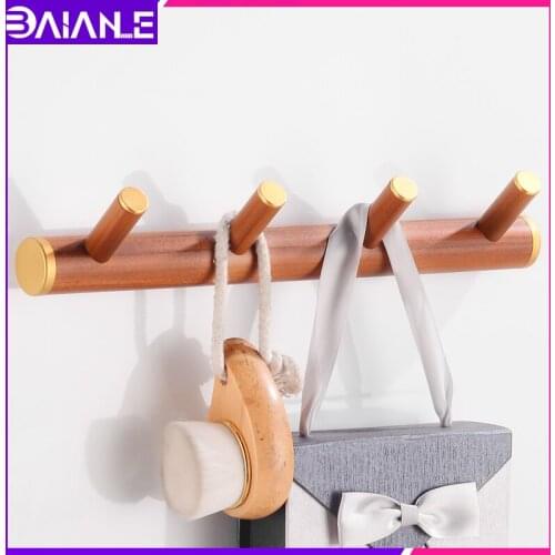 Wood Coat Hook Rack Wall Mounted Robe Hook Aluminum Bathroom Hook for Towels Caddy Key Bag Storage Shelf Creative Clothes Hanger