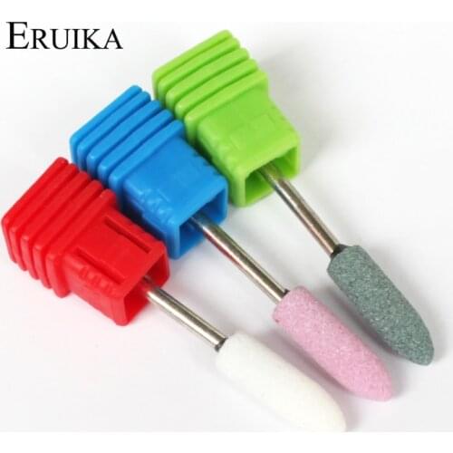 ERUIKA 1PC Pointed Sharp Bur Nail Ceramic Stone Bits Korund Matieral Electric Nail Cutter Nail Drill Machine Nail File