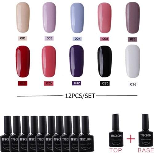12 Mix Colors Gel Varnishes Nail Polish Semi-permanent for Nails Stamping UV LED Lamp Manicure Set with Base Top Coat