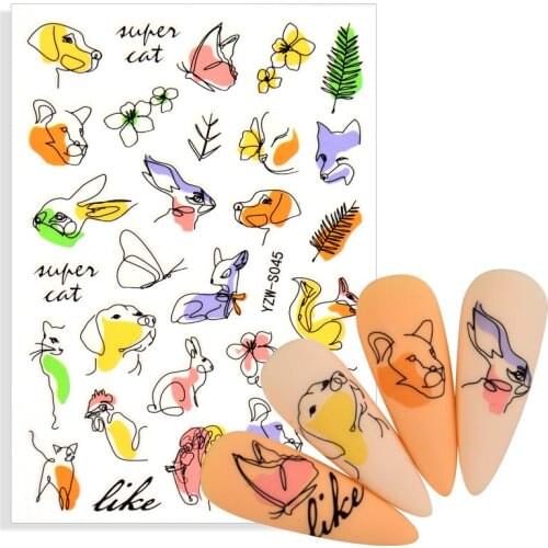 Hot!! Colorful Mosaic Abstract Lady Face Nail Sticker Adhesive Black Leaf Sliders Paper Nail Art Decor Decals Manicure Foils