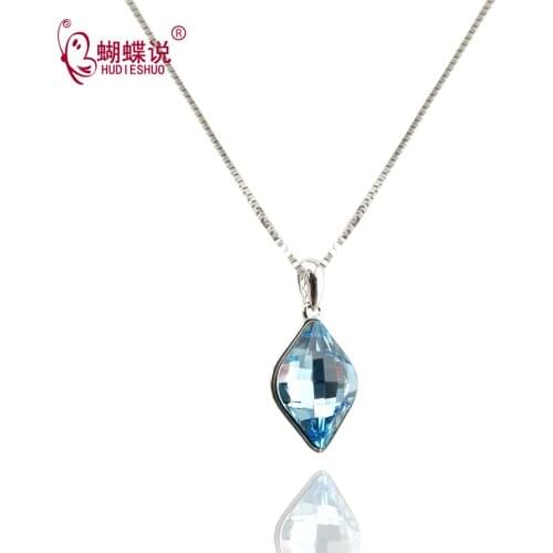 HUDIESHUO Charm Vintage lady Blue Crystal Geometry s925Silver Necklaces & Pendants Jewelry gift for Women girls