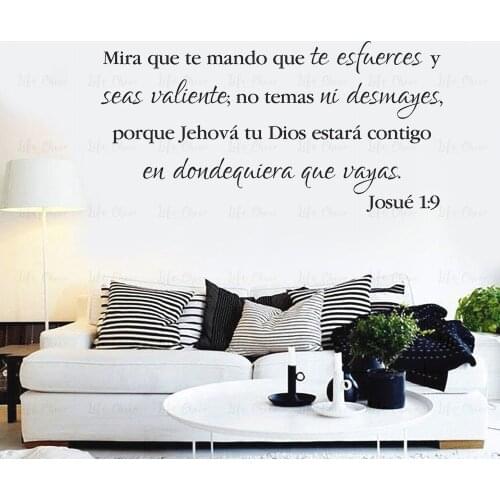 Spanish Wall Decal Be Strong and Courageous Quotes Vinyl Wall Stickers Church Bible Verse Living Room Bedroom Home Decor