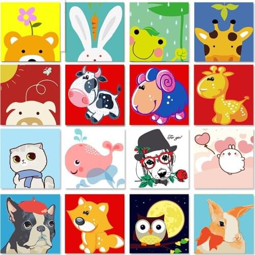 GATYZTORY 20x20cm Cartoon Animals DIY Painting by Numbers for Kids Picture by Numbers with frame Home Decor Unique Gift