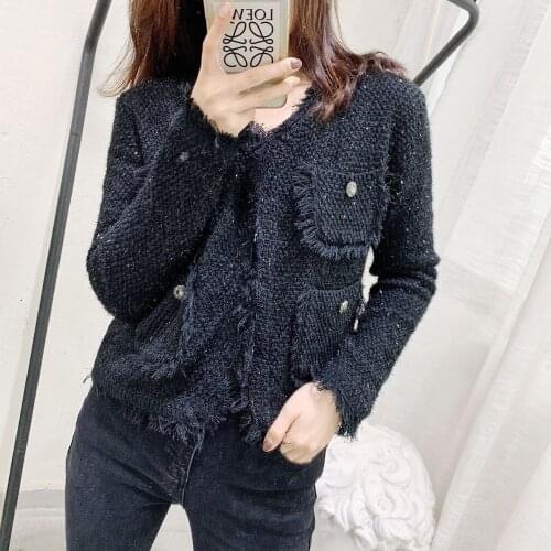 Small fragrance knitted New cardigan Vintage tassel chelizi top