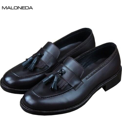 MALONEDA Custom Round Toe Mens Tassel Shoes Genuine Leather Handmade Casual Slip On Loafers with Goodyear Welted