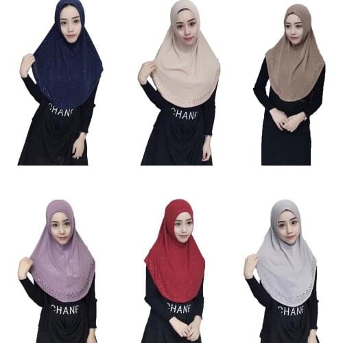 Muslim Women AI Amira Scarf Hijab Rhinestone Headscarf Wrap Full Cover Hat Islamic Turban Prayer Hat One Piece Bandanas Fashion