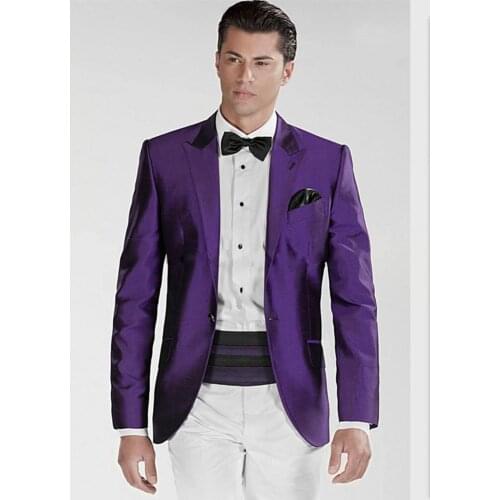 Purple Sain Material Mens Evening Dress Toast Suits Groom Tuxedos Blazer Coat Trousers Set (Jacket+Pants+Girdle+Tie) NO:225